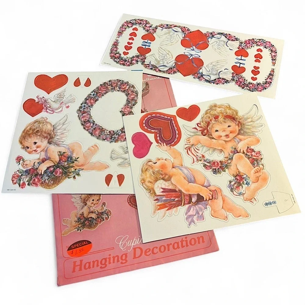 VTG 80s Cherub Valentines Day Hanging Paper Decorations Unused Coquette